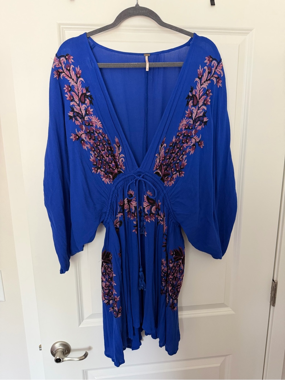 Free People Electric Blue Top with Grey Trim